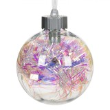 Glob de Crăciun LED, Transparent, Tinsel Irizat, Diametru 9cm, Baterii Incluse, Oem