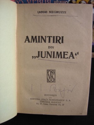 AMINTIRI DIN JUNIMEA - IACOB NEGRUZZI foto