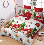 Lenjerie de pat matrimonial, Santa with Deer, bumbac mercerizat, multicolor, FIVE STORE