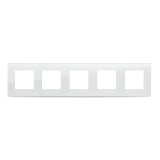 Ramă sticlă Pulsar Touch NS 5 posturi alb 4 mm, design elegant securizat pentru aparataj electric modern, montaj &icirc;ncastrat orizontal sau vertical