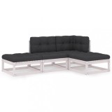 Set mobilier de gradina cu perne, 4 piese, lemn masiv de pin