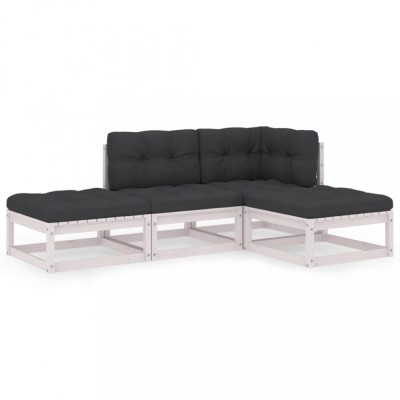 Set mobilier de gradina cu perne, 4 piese, lemn masiv de pin foto