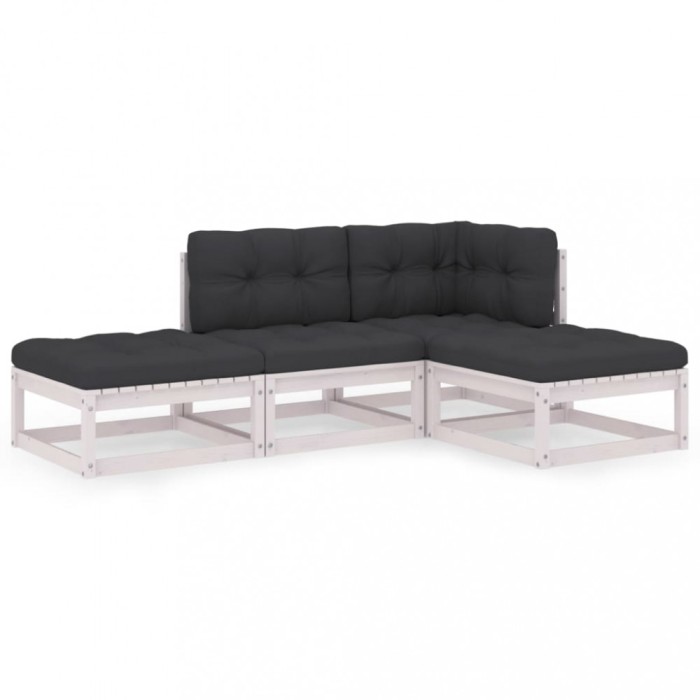 Set mobilier de gradina cu perne, 4 piese, lemn masiv de pin