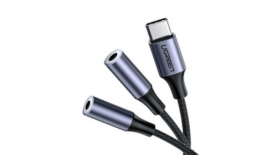 Ugreen Cablu adaptor USB tip C - 2x cablu adaptor mini jack de 3,5 mm distribuitor 20 cm - gri (30732) foto