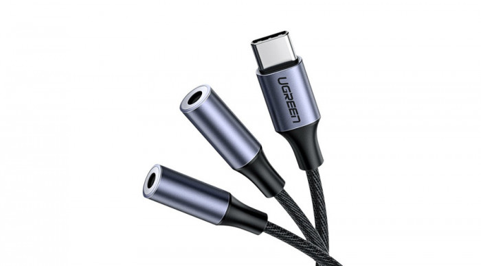 Ugreen Cablu adaptor USB tip C - 2x cablu adaptor mini jack de 3,5 mm distribuitor 20 cm - gri (30732)
