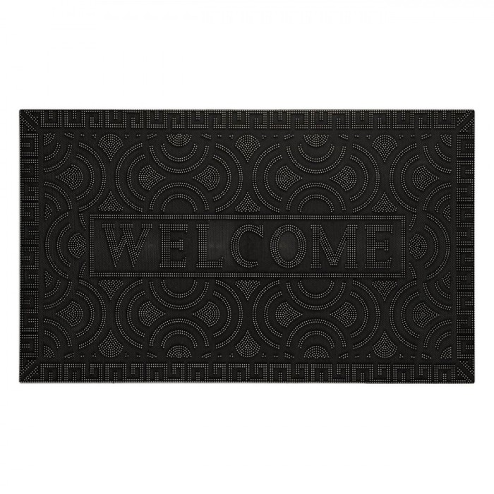 Covoraș Ușă Frotte, Negru, 75x45 cm, Cauciuc, Mesaj &quot;Welcome&quot;