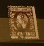ROMANIA 1872 &ndash; 25 bani sepia CAROL I CU BARBA, timbru stampilat DANTELAT, S1