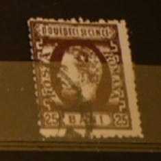 ROMANIA 1872 – 25 bani sepia CAROL I CU BARBA, timbru stampilat DANTELAT, S1