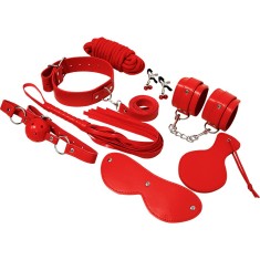 Set BDSM Experience, 8 piese, piele ecologica, rosu