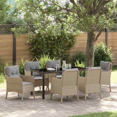 vidaXL Set de masă pentru grădină cu pernă 7 pcs Bej Rattan poli 3380180 foto