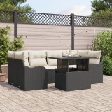 Set canapea de gradina Gossi de 7 piese cu perne ratan poli negru, canapea de gradina Gossi pentru 2 persoane cu depozitare si perne ratan poli negru