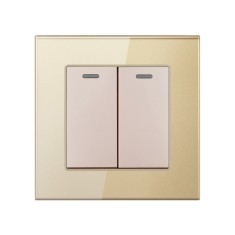 Intrerupator Dublu Cap Scara Cu Panou Din Sticla Securizata Techstar&reg; TGS 01, 220V, 16A, 86 X 86 Mm, Auriu, cu 2 Module