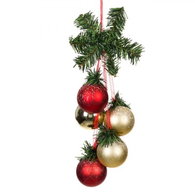 Ghirlandă Decorativă Crăciun, Model 6 Globuri, Culoare Auriu-Roșu, Dimensiune 38cm, Material Plastic foto