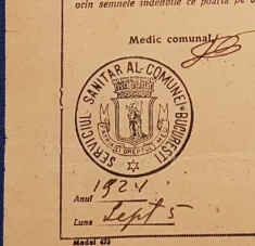 Bilet de revaccinare 1924 / Comuna Bucuresti / act de vaccinare / certificat foto
