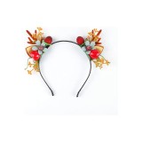 Bandă de cap cu coarne de Crăciun, flori, ciorchini de fructe, accesorii pentru păr cu reni, Par