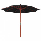Umbrelă de soare cu st&acirc;lp din lemn, negru, 300 x 258 cm, vidaXL