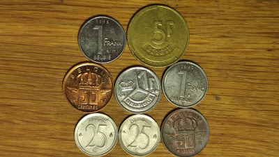 Belgia - colectie 8 monede diferite - 25 + 50 centimes + 1 &amp;amp; 5 franc - superbe ! foto