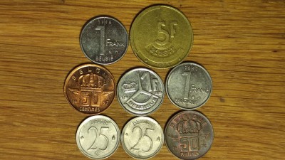 R08 Belgia -set colectie 8 monede diferite- 25 + 50 centimes + 1 &amp;amp; 5 franc -superbe! foto