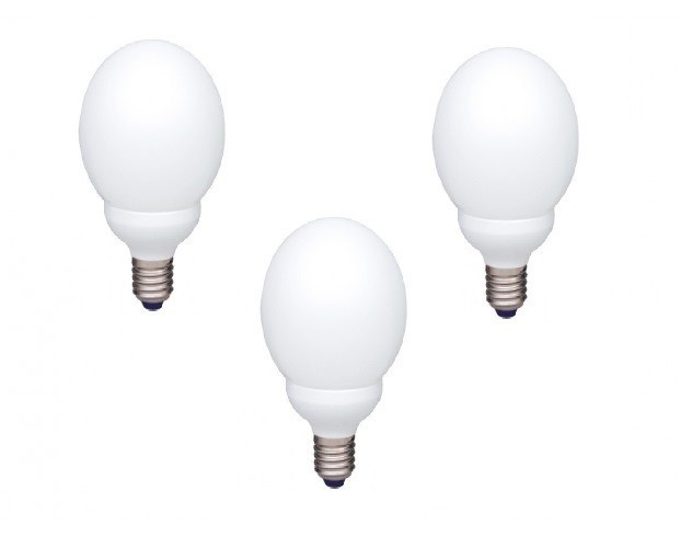 SET 3 becuri fluorescent Panasonic, soclu E27, putere 18W, forma oval, lumina alb rece, alimentare 220 - 240 V, &quot;EFG18E65HD-3&quot; (timbru verde 1.35 lei)