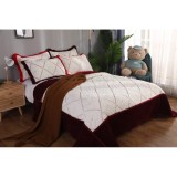 Cumpara ieftin Set Cuvertura Pat Catifea cu Blanita,Grena-LIM63