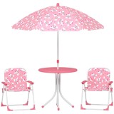 AIYAPLAY Masă de Picnic pentru Copii, Set Masă și Scaune cu 2 Scaune Pliabile și Umbrelă Detasabilă, Temă Junglă, Mobilier de Exterior pentru Grădină,