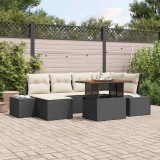 Set modular de grădină de 7 piese cu perne, rattan negru și acacia