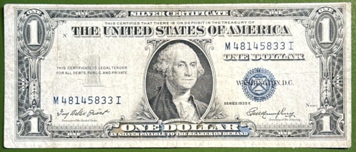 1 DOLLAR 1935 ,,SILVER CERTIFICATE&quot; STATELE UNITE/ SIGILIU ALBASTRU (BLUE SEAL)!