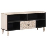 vidaXL Cabinet TV cu sertar Alb 100 x 33,5 x 46 cm Lemn de mango solid 4018384