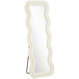 HOMCOM Oglindă de Podea Autoportantă cu Ramă Ondulată din Catifea, 160x60 cm, Sticlă Securizată, Crem | Aosom Romania