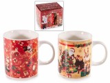 Set 2 cani Craciun portelan multicolor in cutii cadou 8.5x9.5 cm, 380 ml
