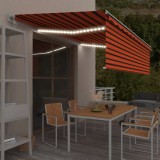 Copertină retractabilă automat stor&amp;LED&amp;senzor oranj&amp;maro 5x3 m
