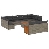 Cumpara ieftin Set mobilier de gradina cu perne, 14 piese, gri, poliratan