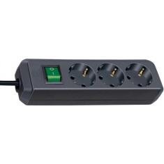 Prelungitor Brennenstuhl Eco-Line, cu intrerupator iluminat, 3 prize, protectie la atingere, cablu H05VV-F 3G1.5, 5 m, Negru