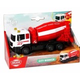 DICKIE TOYS CITY WORKER VEHICUL DE CONSTRUCTII CU LUMINI SI SUNETE BETONIERA ROSIE 17CM