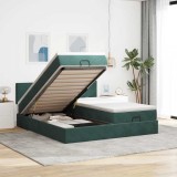 Cadru Pat Otoman vidaXL, Catifea Verde Inchis, 180x200cm, Saltea Arcuri, Spatiu Depozitare + Topper