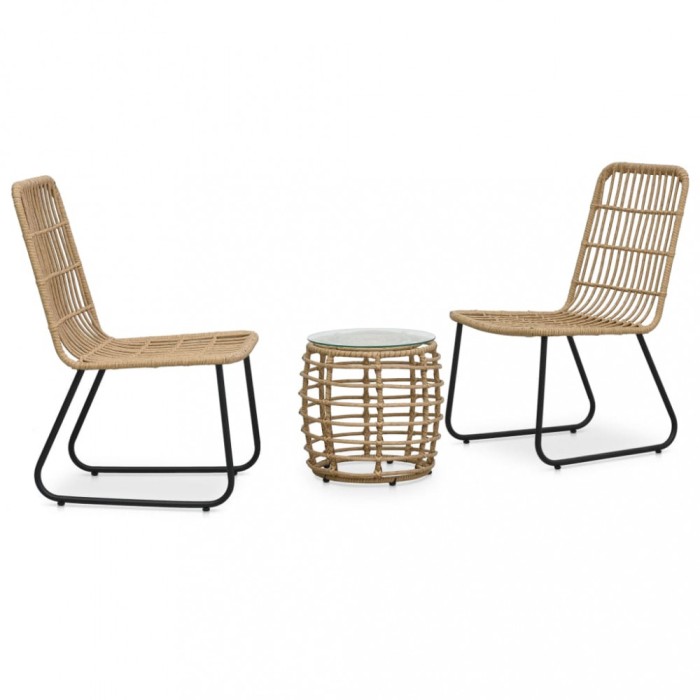 Gossi set mobilier de bistro, 3 piese, stejar, poliratan