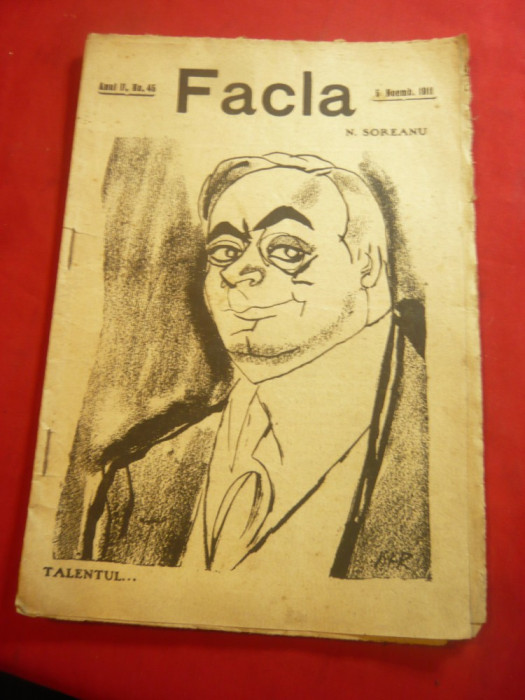 Revista Facla 5nov.1911 cu o caricatura a lui N.Soreanu semnata Iser