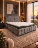 Pat Aria 160x200 cm Lada de Depozitare Tapitat Catifea Gri Somiera Inclusa (cod ML2617-04)
