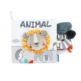 Carte Senzoriala, Cyrax, pentru Bebelusi, 15x16x6 cm, cu Animalute, 3D, Cu Sunete si Fosnete, 0-3 Ani, Model Leu, Gri