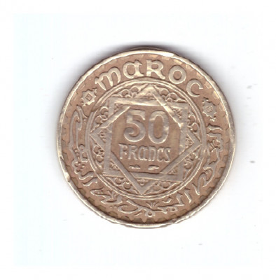 Moneda Maroc 50 francs/franci 1952, un pic concavizata, curata foto