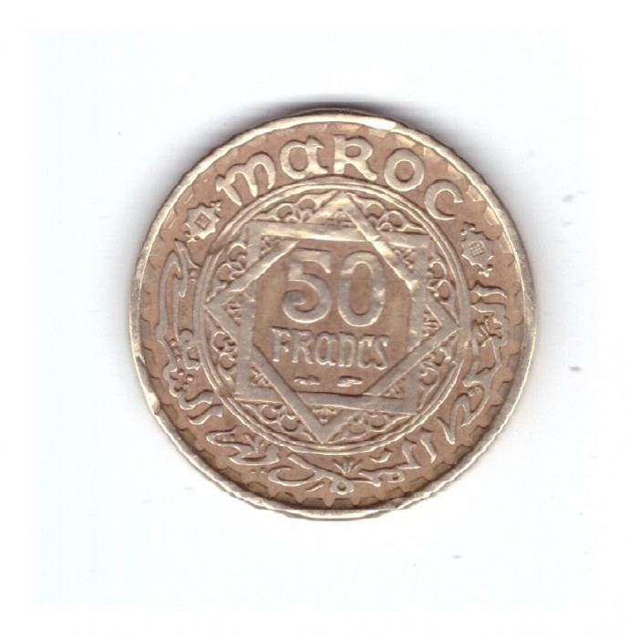 Moneda Maroc 50 francs/franci 1952, un pic concavizata, curata