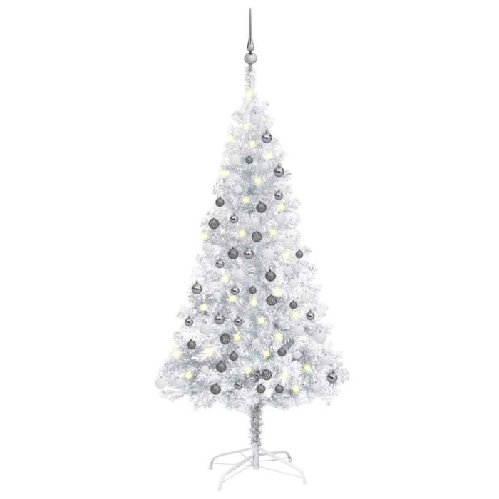 vidaXL Brad Crăciun pre-iluminat cu set globuri, argintiu, 150 cm, PET 3077695