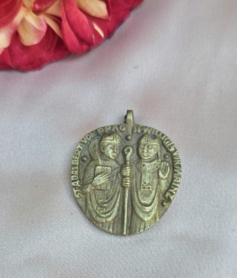 VECHI MEDALION COMEMORATIV DIN BRONZ MASIV, TEMA RELIGIOASA foto