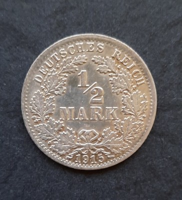 Moneda de argint - 1/2 Mark &amp;quot;Wilhelm II&amp;quot; 1915, litera A - Germania - B 2166 foto
