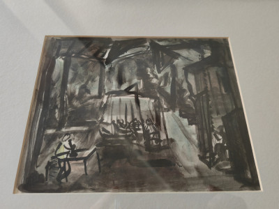 Tablou inramat, guasa,George Tomaziu(1915/1990), Scena decoruri, 20x15 cm/40x30 foto