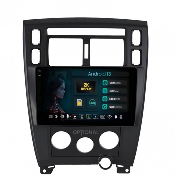 Navigatie 2K Hyundai Tucson (2006-2013) 4GB RAM Android 13 Octacore Slot Sim 4G DSP GPS Wi-FI Carplay Android Auto USB Bluetooth Waze Touchscreen 10.3