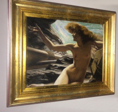 Nimfa II, Peisaj marin cu femeie nud, Tablou picta ulei, pictura inramata foto