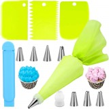 Set ornare prajituri, Silicon/Inox, 14 piese, Verde