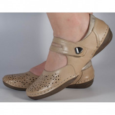Pantofi bej Reflexan piele naturala (cod 22110-21) foto