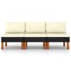 Set 3 Canapele Mijloc Gossi, Poliratan Negru &amp; Lemn Eucalipt, Perne Crem, Gradina/Terasa, Modular
